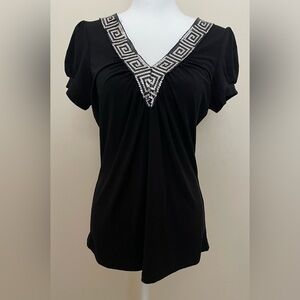 MKM Designs Women’s Black Blouse Embellished w/Silver Sequins